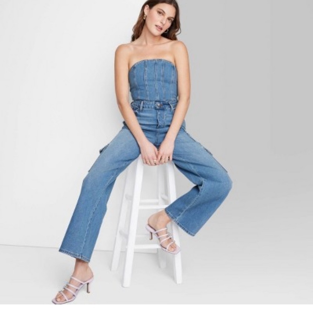 WILD FABLE  WOMEN TUBE CARGO DENIM JUMPSUITS SIZE XXS